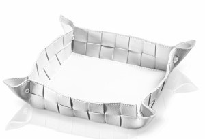 Picture of Faux Leather Square Napkin Holder Woven Design White 7"